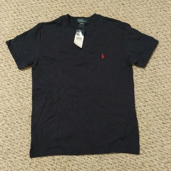 Boy's navy Polo by Ralph Lauren T-shirt w/red logo - Picture 1 of 3